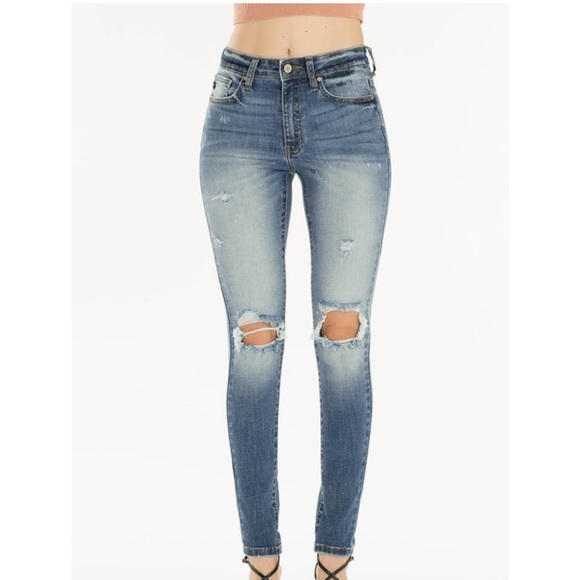 KanCan Denim - KanCan High Rise Medium Wash Ripped Knee Super Skinny Jeans, 27